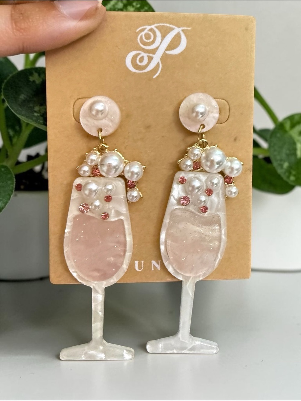 Plunder Pink Pearl Champagne Glass Drop Earrings